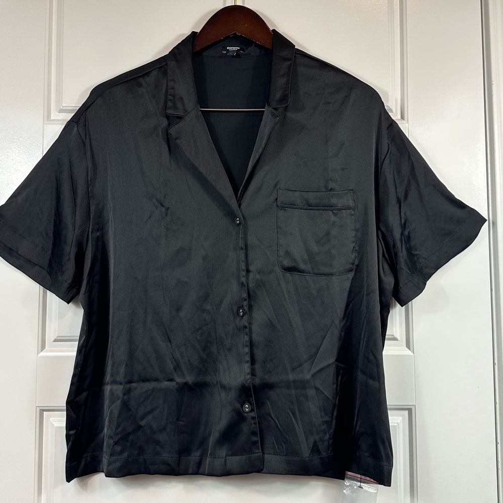 Express Women’s Classic Black Satin Wide Leg Pajama Set Size Large NEW - Picture 3 of 12